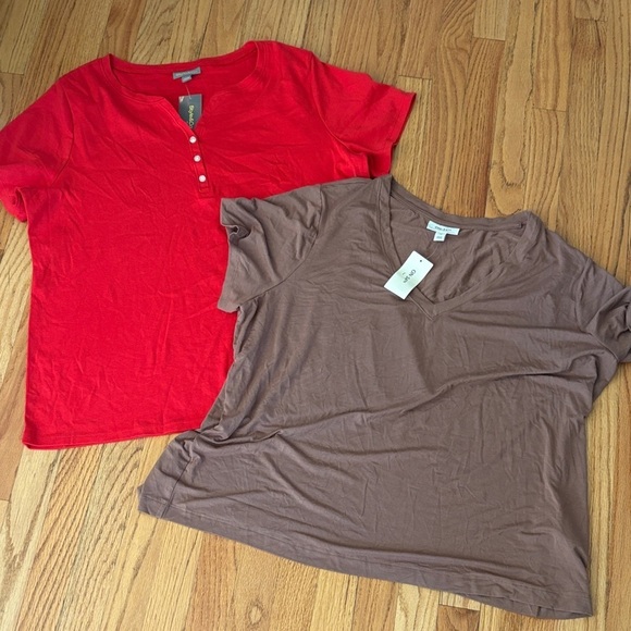Tops - Red and Brown Short Sleeve Tops